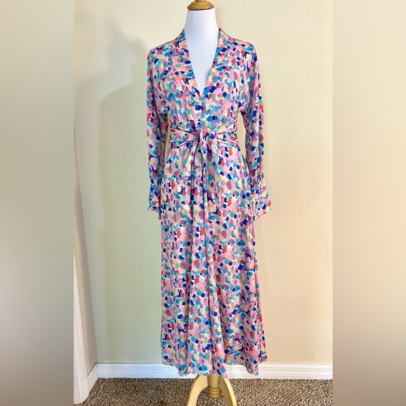 PALOMA BLUE Bronte Easter Colorful Midi Dress Boho front tie luxury women’s M - Picture 1 of 15